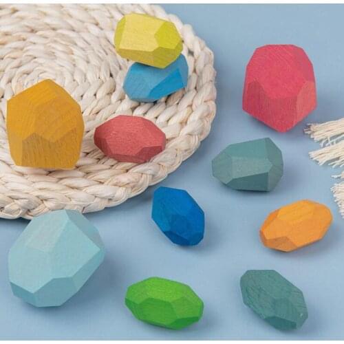 Wooden Colored Stone Jenga Building Block Educational Toy Creative wooden rainbow stone block Stacking Game Wooden Toy Gift