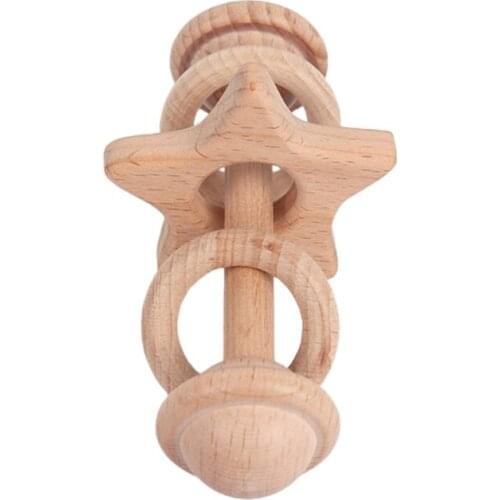 Baby Wooden Beech Rattle Toddler Teething Nursing Toy Shower Gifts Soother Molar Teether
