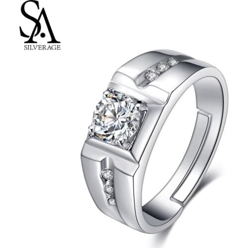 SA SILVERAGE Adjustable Opening Fine Style Silver S925 Pure Silver Zircon Open Ring Mens Ring 925 Sterling Silver Women Rings