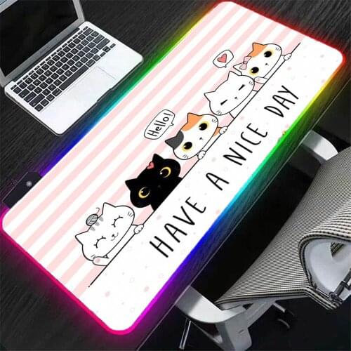 Kawaii Cat Mousepad RGB Gaming Accessories with USB Rubber Anti-skid Gamer Laptop Keyboard PC LED Desk mat one piece wholesale