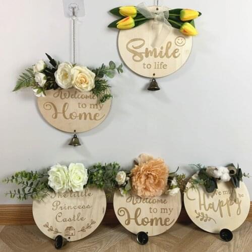 Hello Circular Wreath Front Door Decoration Listing Country Style Home Decoration Accessories Handmade Crafts Wooden House Plate