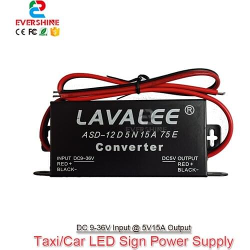 LAVALEE Converter 12V/24V to 5V15A 75W Ultra Thin High Efficiency LED Taxi Car LED Sign Dedicated Power Supply
