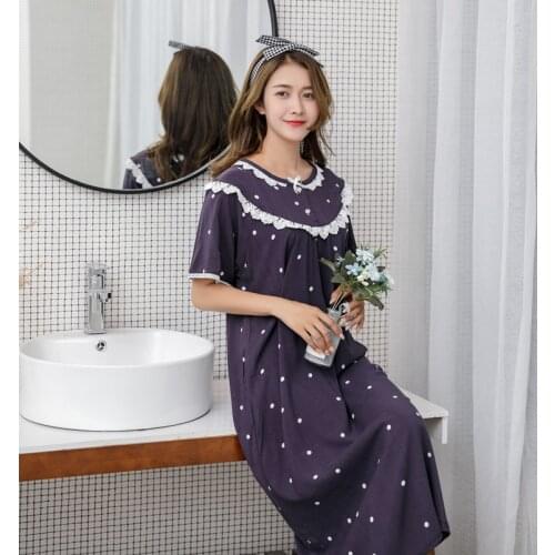 Summer and autumn winter short-sleeved sleepwear 100% cotton floral ladies large size loose-fitting princess nightgown home wear