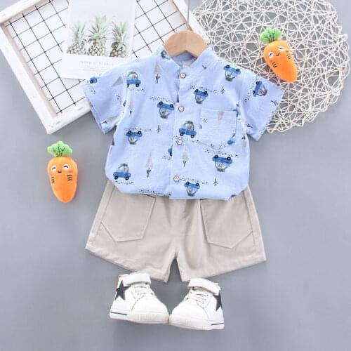 Hot Sale Clothing for Boys Cartoon Car Print Kids Clothing Sets Shirt+Shorts 2 Pcs Childrens Clothing Casual Baby Boys Clothes