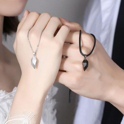 1 Pair Magnetic Couple Necklace Geometric Heart Shape Lucky Wishing Stone Charms Fashion Jewelry For Women Men