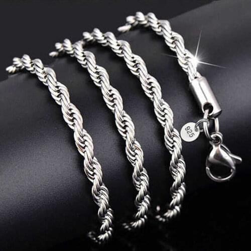 Fashion Silver plated Twist Jewelry 4mm 16-30" Rope For Women Necklace Chain