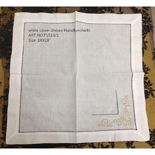 Fashion Unisex Handkerchiefs 12PCS/Lot 18x18New white linen Unisex Handkerchiefs Color embroidered Hankies for Special Occasions
