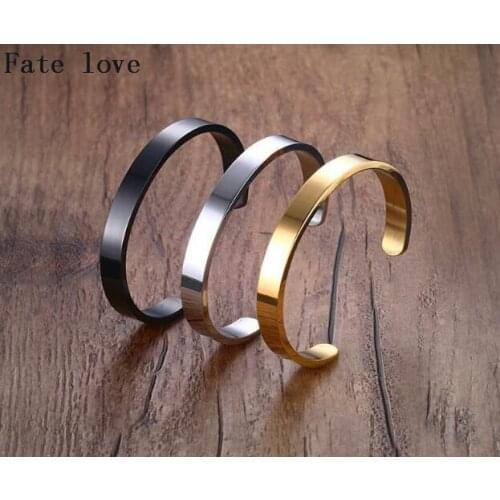 Fate love 8mm Stainless Steel Fashion Half Cuff Bracelet Bangle For Men Jewelry 2.4