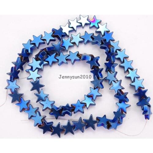 Natural 6mm Metallic Blue Hematite Gems stone Flat Star Beads 16'' for Jewelry Making Crafts 10 Strands/Pack
