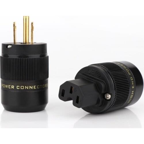 One Pair P078+C078 Hi-End Gold Plated US Power Cable Plug IEC Connector Female Male Plug HIFI DIY Mains Power Cable