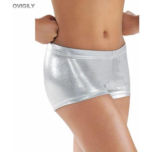 OVIGILY Child Low Waist Shiny Metallic Dance Shorts Girls Spandex Lycra Stage Performance Shorts Ballet Dance Shorts Toddlers
