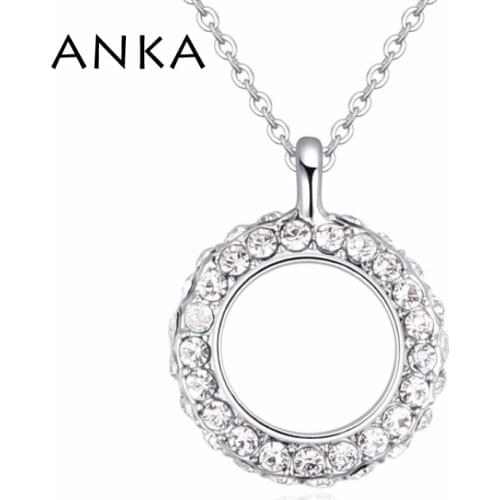 ANKA Fashion Circle Mini Pendant Necklace Crystal Rhodium Plated Collier Women Cheap Daily Jewelry #116479