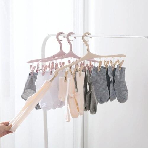Plastic Portable Bathrooms Cloth Hanger Rack With 8 Detachable Clips Clothespin Clothes Hangers Socks Underwear Drying Clips