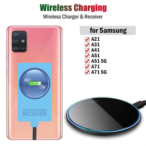Qi Wireless Charger & Type-C Receiver for Samsung Galaxy A21 A31 A41 A51 A71 5G Phone Wireless Charging Connector USBC Adapter