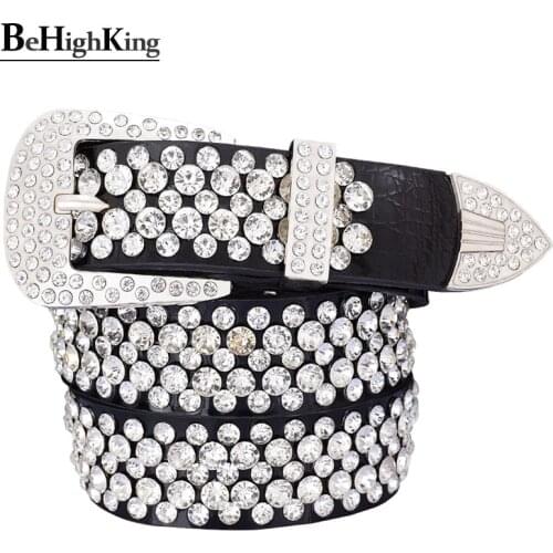 Fashion genuine leather luxury shining rhinestone belts for women Soft wear classic diamond belt female Quality strap width 3.3
