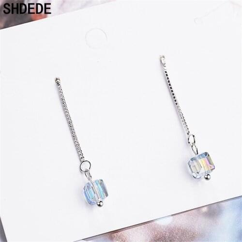 SHDEDE Square Long Bridal Earrings Embellished With Crystals From Swarovski Drop Ear Pendant Women Fashion Jewelry Korean -X364