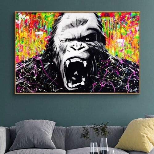 Modern Street Wall Graffiti Art Canvas Painting Angry Abstract Orangutan Pop Art Canvas Prints for Kids Room Cuadros Decora