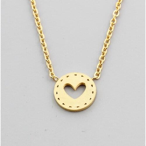 Rose Gold Romantic Heart Pendant Statement Necklace Women Men Jewelry Stainless Steel Boho Chain Geometric Round Collares Mujer