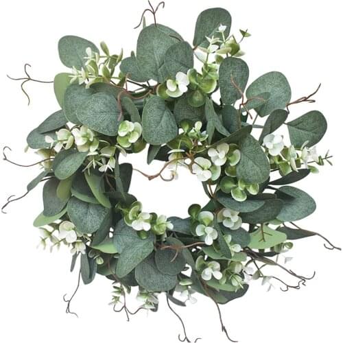 Artificial Green Eucalyptus Leaves Wreath,Outdoor Indoor Rustic Home Holiday Decor,for Front,Door,Wall,Window,Wedding