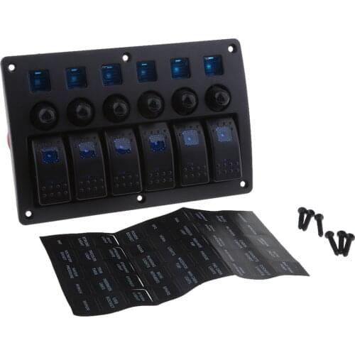 Waterproof 6 Gang Car Boat Marine RV Blue LED Rocker Switch Panel