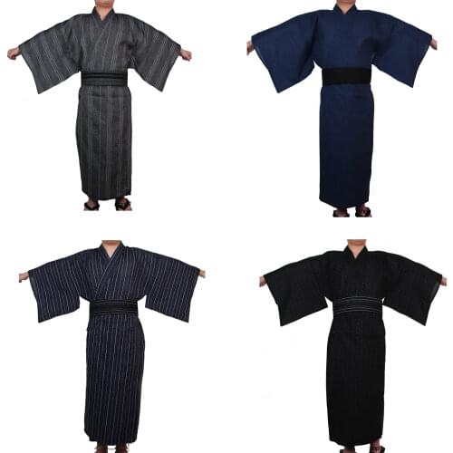 Japanese Traditional Samurai Kimono For Men Yukata Bathing Robe Hekoobi Loose Style Sauna Wear Homewear Cloth Long Gown Cotton