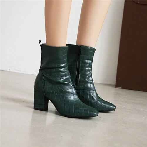 YQBTDL Autumn 2020 Ankle Boots for Women Green Black White Red Retro Ladies Shoes Block High Heels Square Toe Fashion Booties