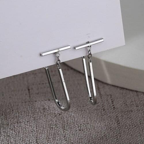 Fashion Womens S925 Silver Platinum Plated U Shape Pendant OL Personality Stud Earrings SE1337