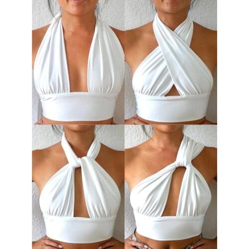 Sexy Tank Top Women Crop Top Chic Fashion Cross Halter Sleeveless Backless Streetwear Cutout Front Summer Crop Top Club Wear