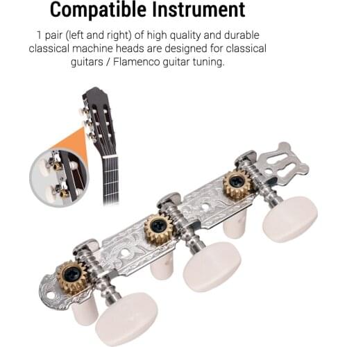 1 Pair Silver Guitar Tuning Pegs Classical Guitar String Tuning Tuners Machine Heads for Guitar Accessories Guitar Parts