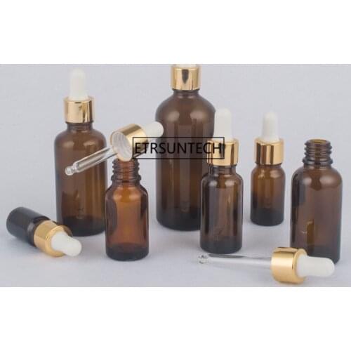 100pcs 5/10/15/20/30ml Glass Dropper Bottle Gold Lid Empty Cosmetic Packaging Container Vials Essential Oil Bottles F2340