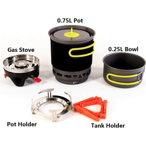 1000ML Camping Cookware Bowl Pot Pan Tableware Combination Gas Cooking System