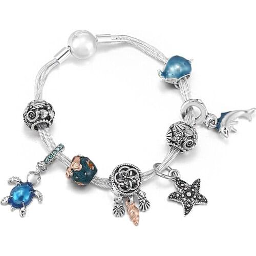 BAOPON 2021 Summer Style Starfish Beads Charm Bracelets With Shell Tortoise Bracelets Bangles For Women Men DIY Jewelry Gift