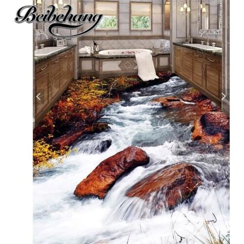 Beibehang Custom 3D floor bathroom kitchen outdoor sticky ground floor painting beach stone creek modern landscape painting