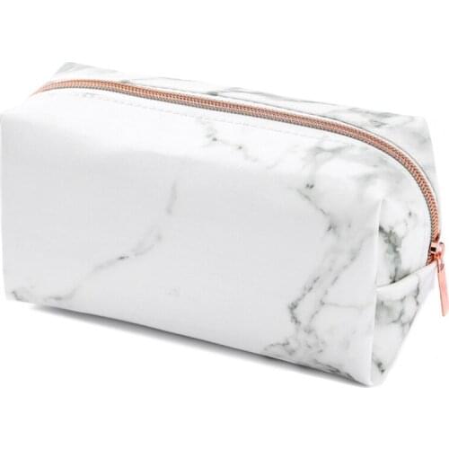 White Marble PU Stationery Pencil Case Pouch Makeup Bag with Zip for Girls Womans Teenagers