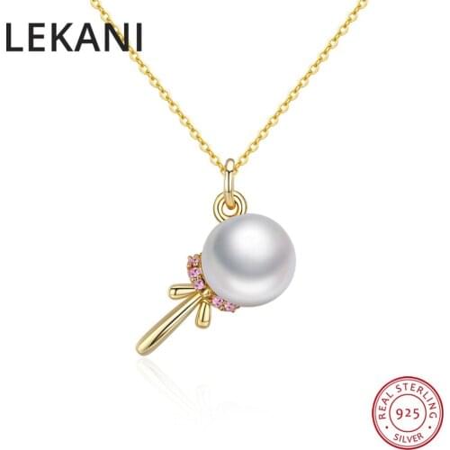 LEKANI Brand Cute Lollipop Pendant Necklaces S925 Silver With Gold Plated Pearl Collar For Women Girls Crystals From Swarovski