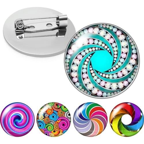 Rotated Patterns Colorful whirling styles Glass cabochon Brooch Dome Photo Jewelry Brooches Pin Men Woman Gift DIY custom