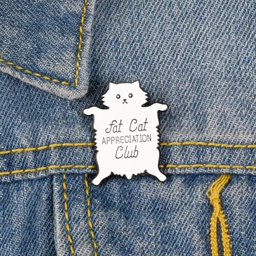White Cat Brooch Fat Kitty Cute Cartoon Animals Shirt Pins Metal Broches for Women Badge Pines Metalicos Brosche Accessories