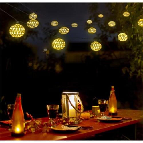 RGB Lantern Night Light 10/20 LED Moroccan Ball Solar String Lights Blue Warm White And White Waterproof Fairy Globe Waterproof