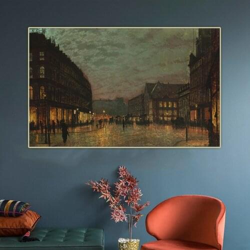 Boar Lane Leeds by lamplight 1881 by John Atkinson Grimshaw Canvas Oil Painting Famous Picture Hanging Decor Home Decoration