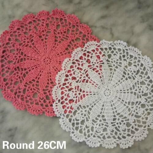 26CM Round Lace Cotton Placemat Cup Coaster Mug Kitchen Christmas Table Place Mat Cloth Crochet Tea Coffee Doily Dining Mat Pad