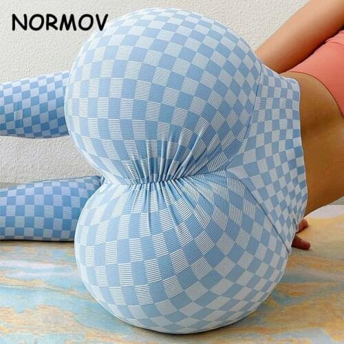 NORMOV New Plaid Leggings High Waist Workout Tights Fitness Sports Leggings Seamless Breathable Sexy Peach Hip Stretch Pants