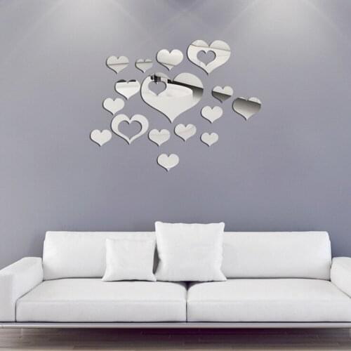 Best Promotion 16PCS Special Durable 3D DIY Love Heart Mirror Surface Art Acrylic Wall Sticker Home Decal Decor On Sale