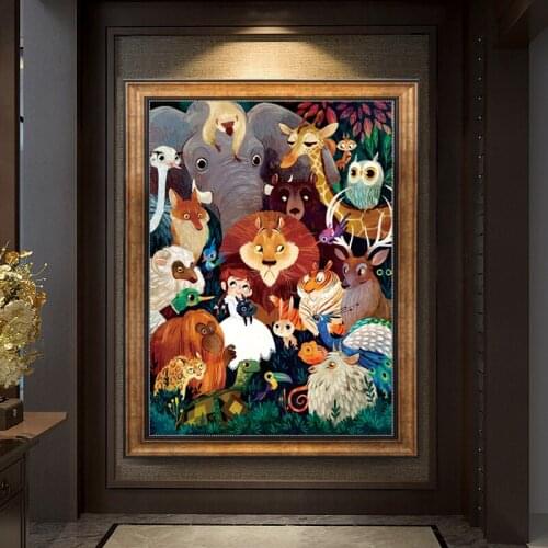 Animal world cross stitch kit DIY stamped full embroidery kit wall decoration living room home art handmade needlework silk