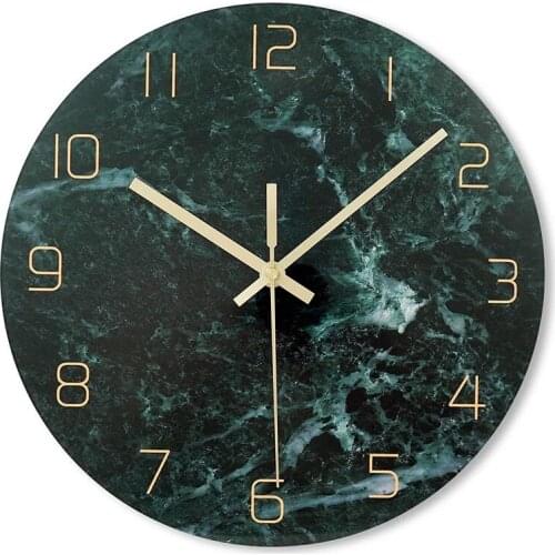 Tempered Glass Wall Clock Dark Green Marble Texture Silent Modern Wall Clock Suitable for Home/Office Decoration