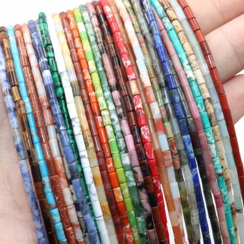 Natural Stone Cylinder Turquoises Agates Lapis Lazuli Labradorite Hematite Beads For Jewelry Making DIY Bracelet Necklace 2*4mm