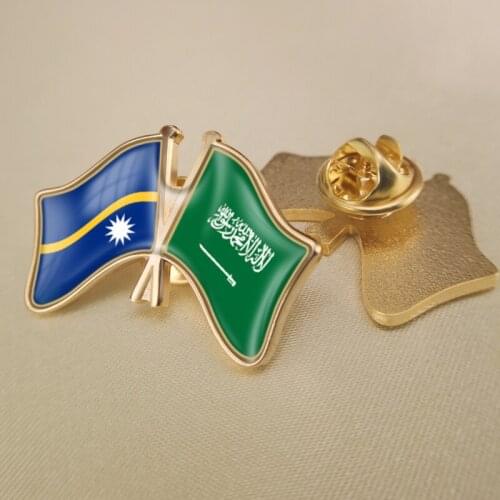 Nauru and Saudi Arabia Crossed Double Friendship Flags Lapel Pins Brooch Badges