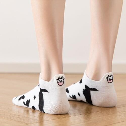 2 Pair Pack Cow Print Socks Woman Animal Cute Cartoon Black White Spots Cotton Casual Wholesale Summer Kawaii Socks Female