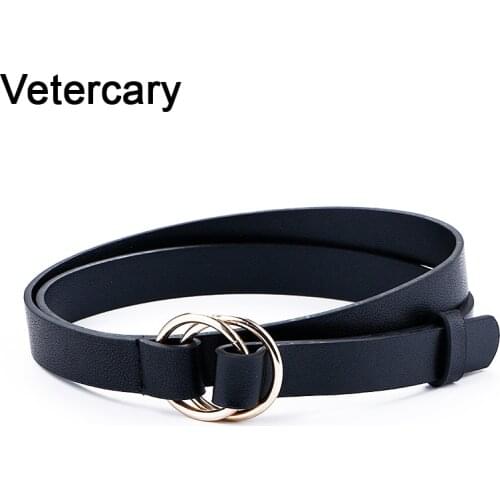 New Double Ring Round circle Buckle gold Ladies PU Leather Belt thin Fashion Wild Personality Knotted Decorative Belts For Women