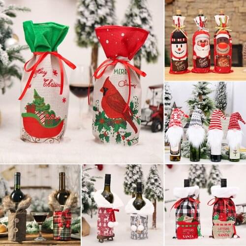 New Year 2022 Christmas Wine Bottle Dust Cover Bag Santa Claus Noel Dinner Table Decor Christmas Decorations for Home Xmas Natal