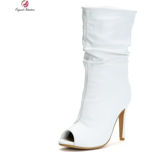 Original Intention Super Elegant Women Ankle Boots Fashion Peep Toe Thin High Heels Boots White Shoes Woman Plus US Size 4-15